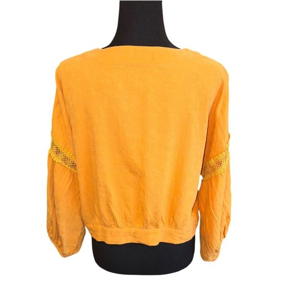 Karlie Womens Mustard Yellow Cotton Button-Front Cardigan Lace Baloon Sleeve L - Picture 2 of 9